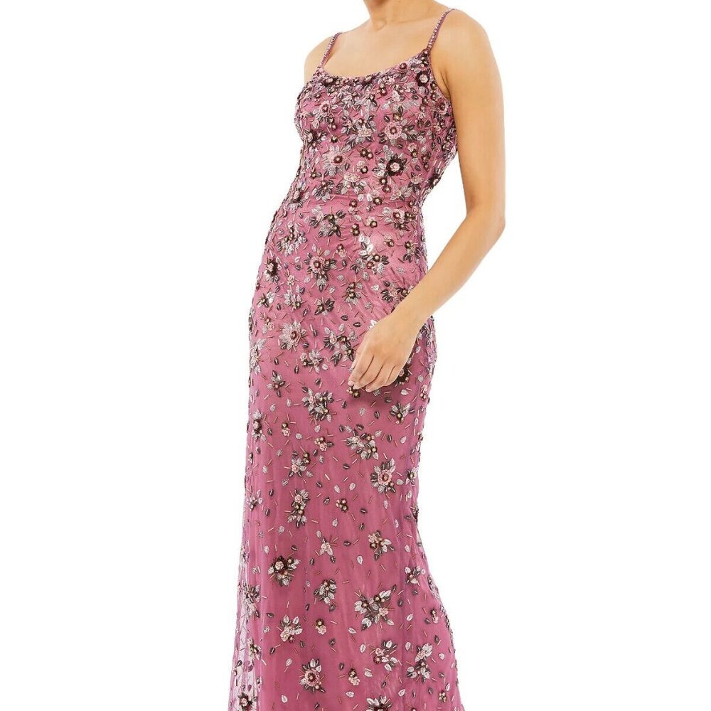Mac Duggal Raspberry Purple Floral Beaded Column Gown